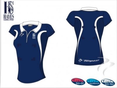 Hayes School Women's Evo Style Navy White Netball Training Shirt