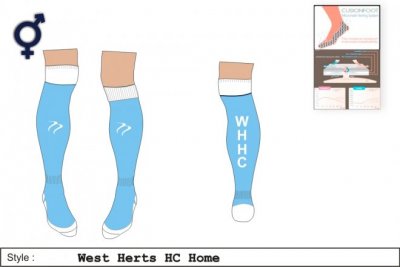 West Herts HC Unisex Xpression Style Light Blue White Socks